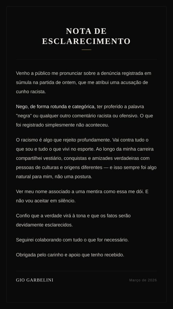 Atacante da seleção brasileira, Gio Garbelini, é acusada de racismo em partida 25 650405627 18590401729003995 1325346059203939421 n