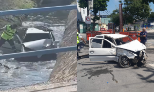 Carro cai em córrego na Zona Oeste do Rio após acidente