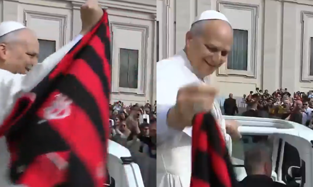 Papa Leão XIV recebe camisa do Flamengo no Vaticano