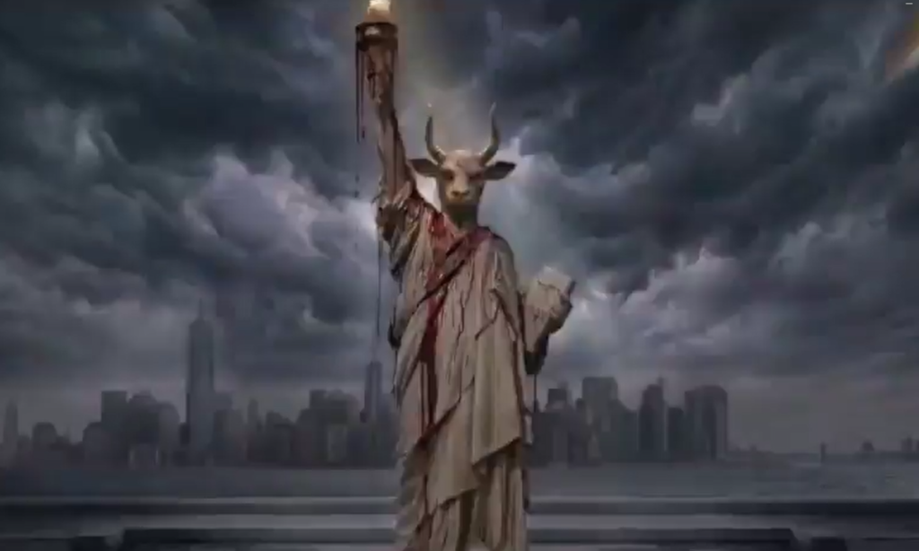 Estátua da Liberdade com cabeça de demônio é atacada em vídeo do Irã
