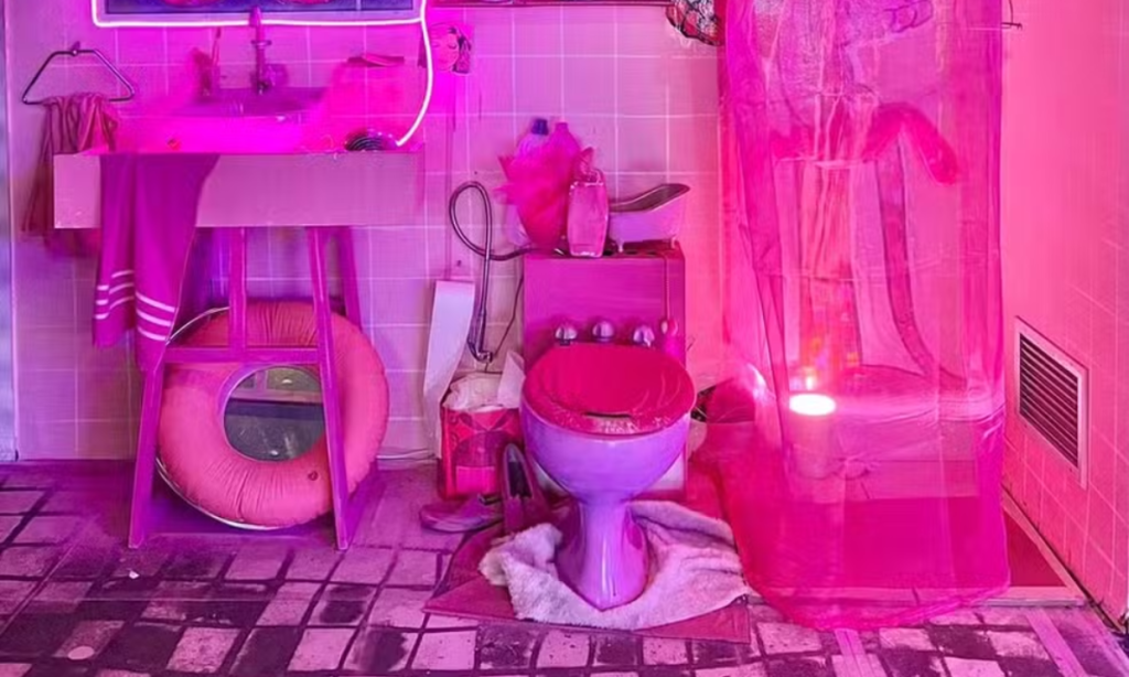 Criança urina em banheiro artístico de exposição na Barra da TIjuca