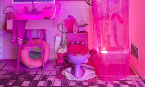Criança urina em banheiro artístico de exposição na Barra da TIjuca