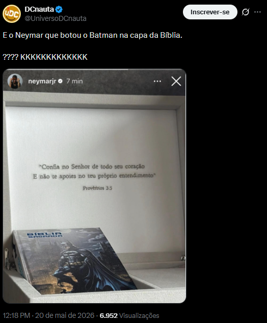 Neymar publica foto com Bíblia do Batman