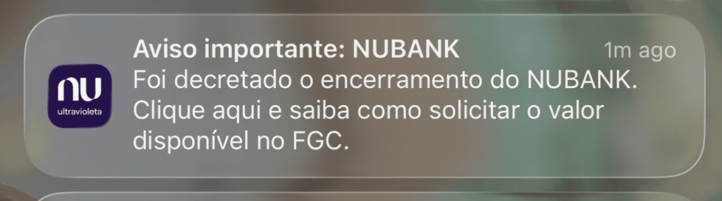 Mensagem divulgada pelo Nubank.