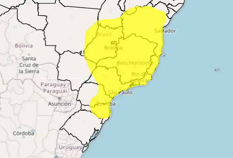 Alerta amarelo emitido pelo Inmet. 