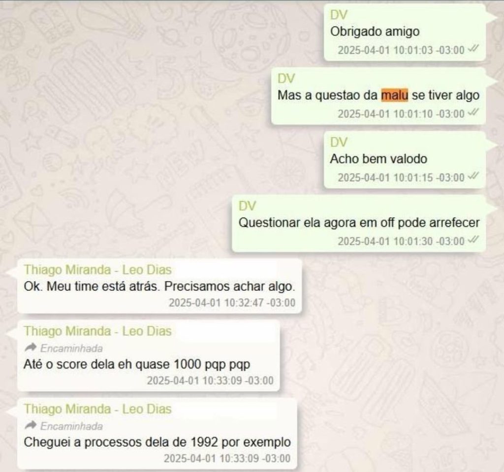 Trama de Vorcaro e Thiago Miranda para comprar Malu Gaspar