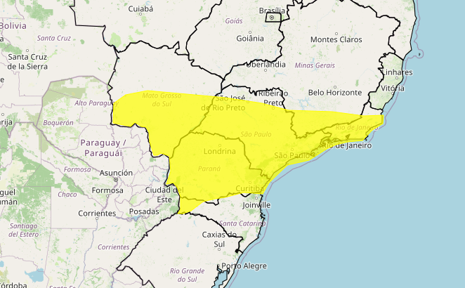 Alerta de tempestade emitido pelo Inmet.