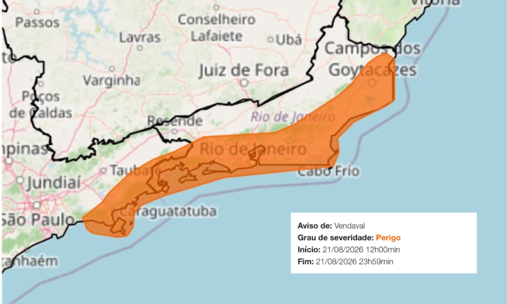 Alerta severo de vendaval do Inmet.