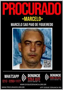 O Disque Denúncia divulgou, nesta segunda-feira (10), um cartaz para ajudar nas investigações da Delegacia de Homicídios de Niterói, São Gonçalo e Itaboraí (DHNISG), com o objetivo de coletar informações que possam levar à localização e prisão de Marcelo.