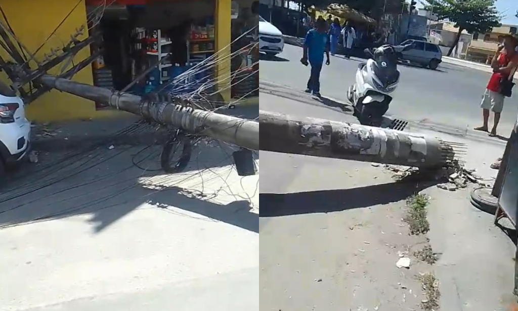 Poste cai, bloqueia rua e deixa moradores sem luz em São Gonçalo