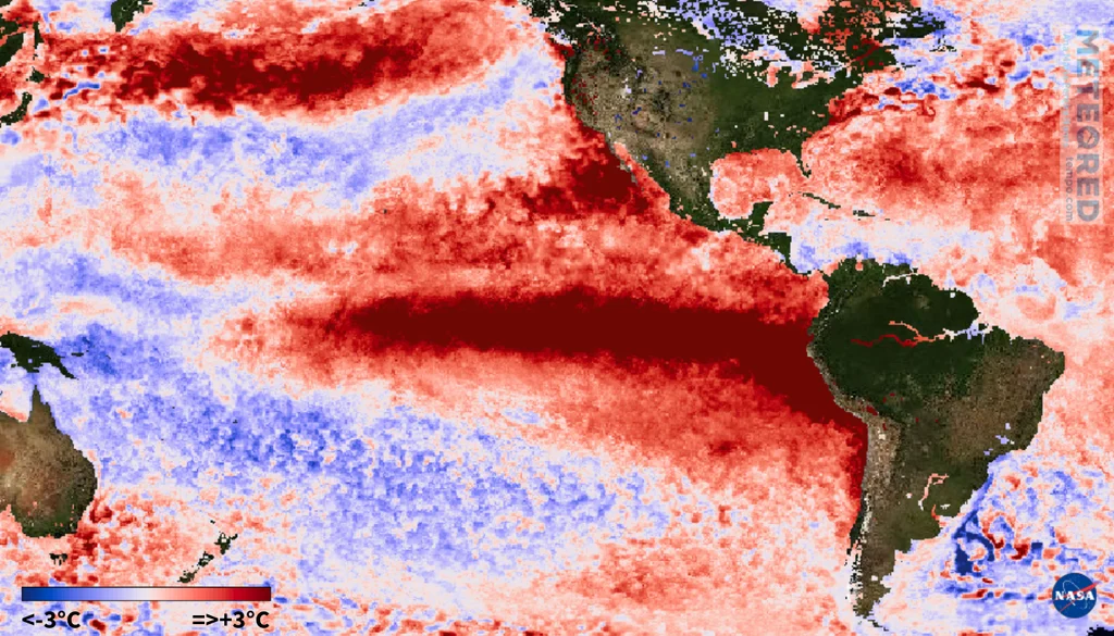 Mapa da Nasa mostra impacto do El Niño no Brasil.