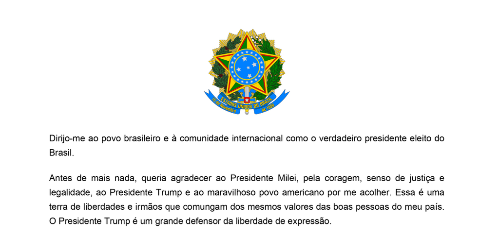Carta escrita por Flávio Bolsonaro.